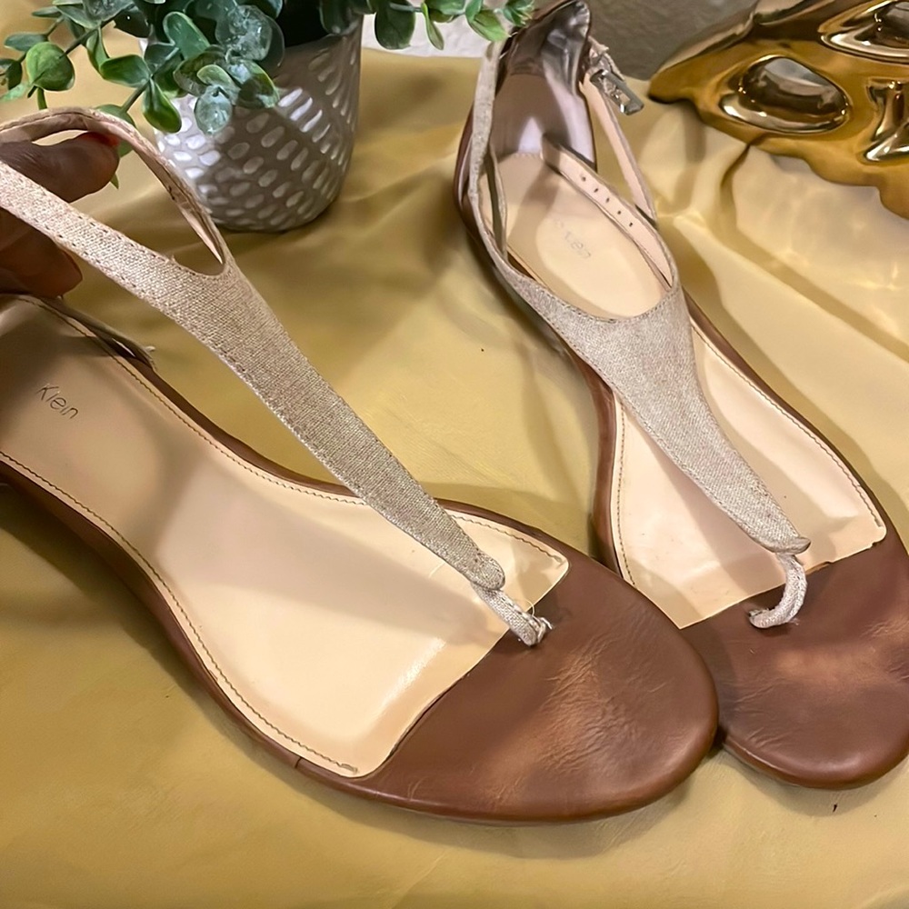 Tan Calvin Klein Thong toe sandals